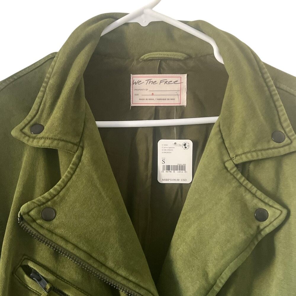 Free People We The Free Rebel Knit Moto Jacket In Olive Sparrow Size S - Picture 5 of 11